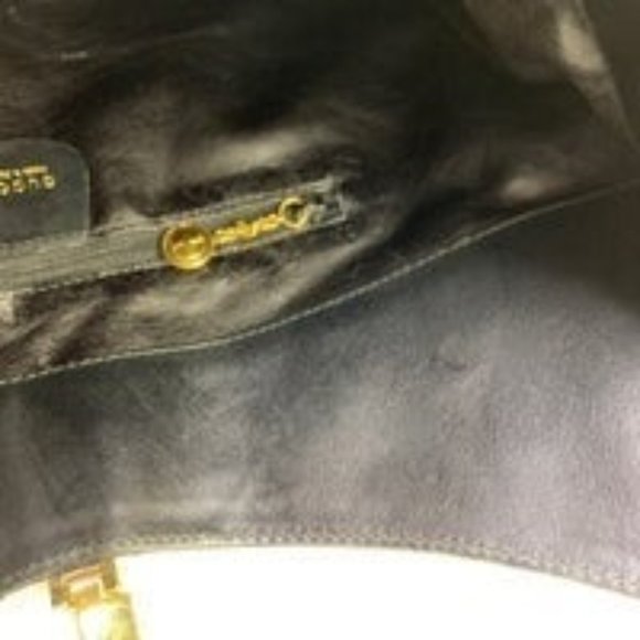 🥳HP🥳Gucci Authentic Gucci Vintage Black Leather Tote Gold Zipper Shoulder Bag - Picture 5 of 13